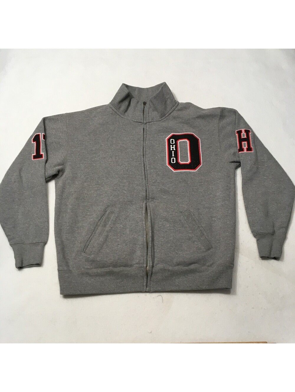 OHIO STATE BUCKEYES Gray Full Zip Large HI NECK BIG O #70 FOLEY, GREEN MIDDLETON